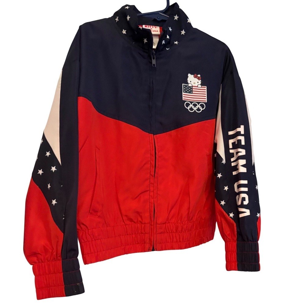 Hello Kitty x Team USA Olympic Windbreaker Jacket Kids Size 6 6X Red White Blue